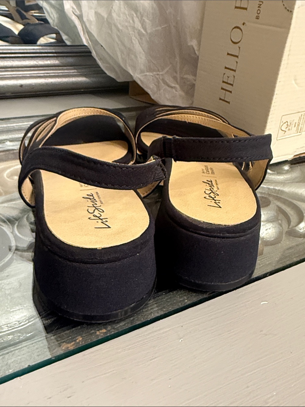 Life Stride 8.5 Joy 2 Lux Navy Strappy Low Block Heel Sandals - Picture 11 of 12